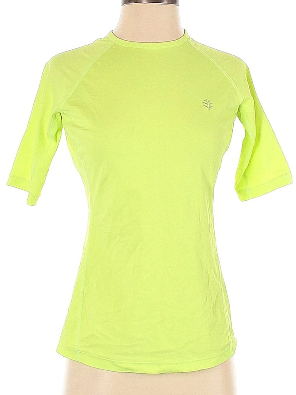 Coolibar Hightide Short Sleeve Swim Shirt in neon yellow, size XS